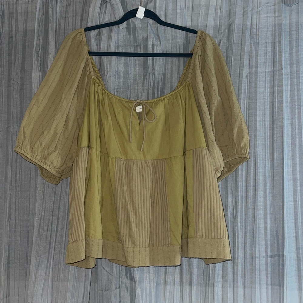 Treasure & Bond Bow Scoop Neck Patchwork Panel Cotton Top Plus Size 3X